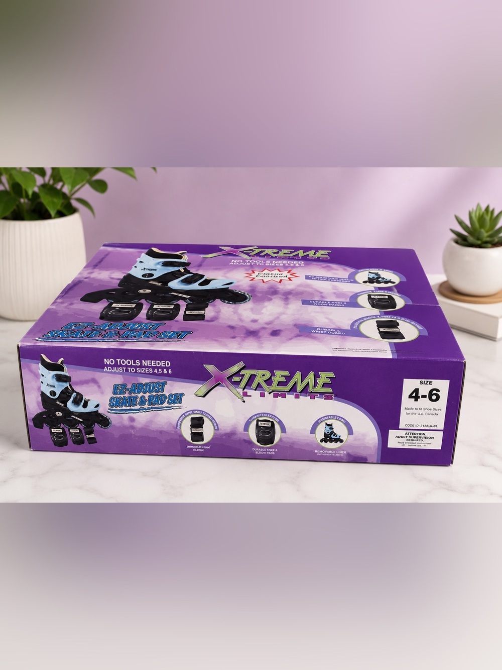 X-Treme Limits EZ-Adjust Inline Skates & Pad Set Size 4-6 Blue Complete w/ Box - Picture 2 of 3